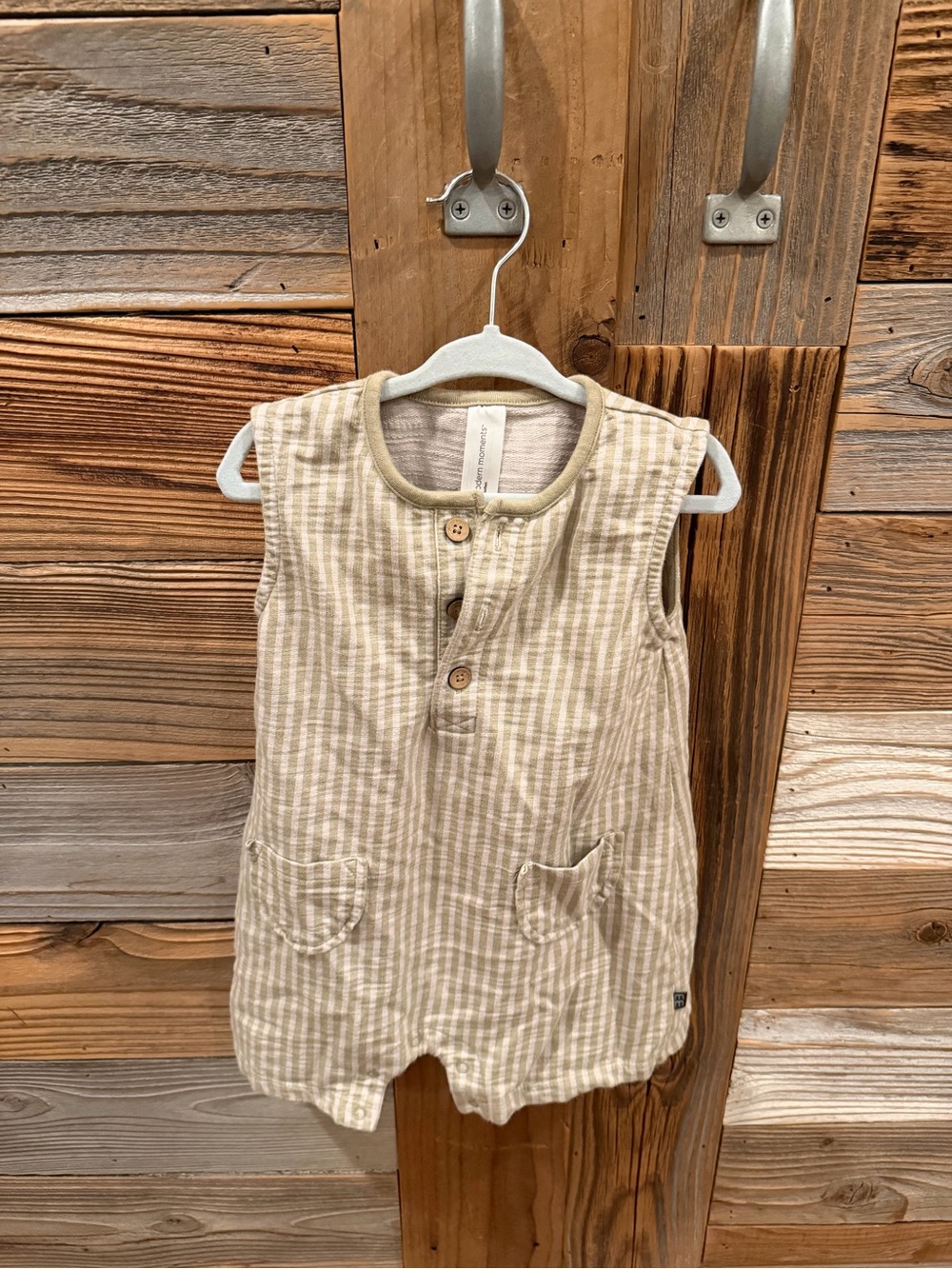 Beige Striped Toddler Romper